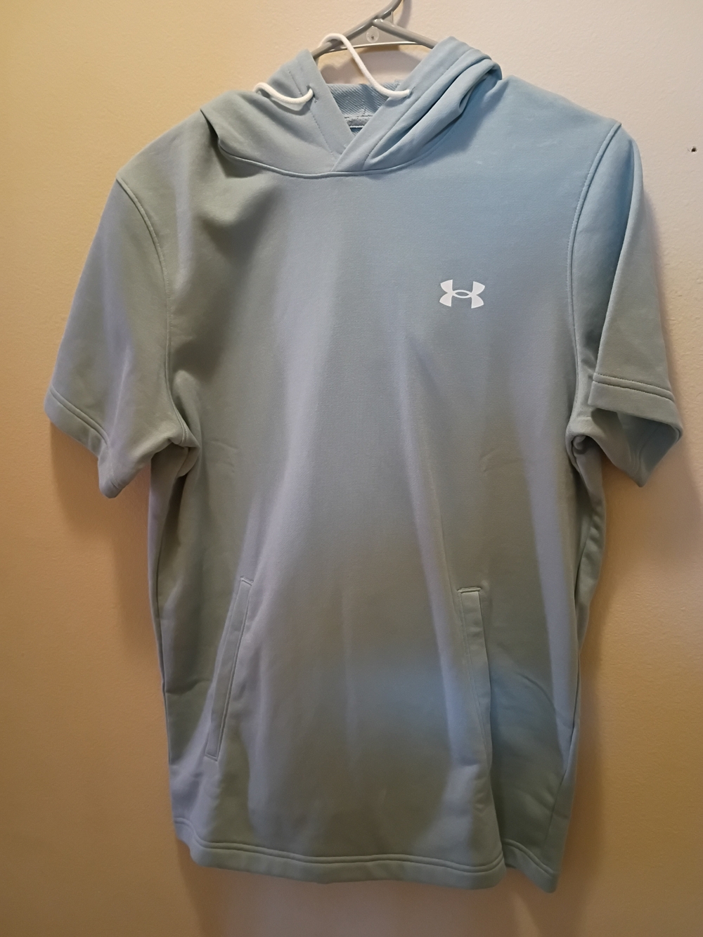 Under Armour Short Sleeve Rival Terry Hoodie 1376766 Gray Mint Green - NWT Small